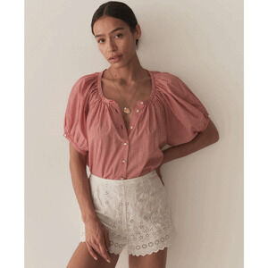 DÔEN June Top Cerise Paris Gingham Womens XXS Organic Cotton Button Blouse Boho